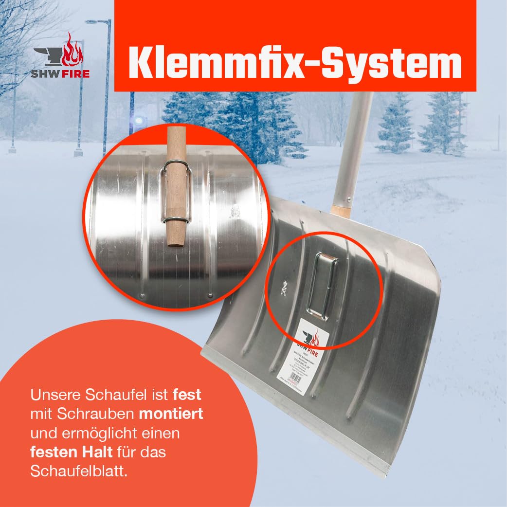 SHW-FIRE Alu-Schneeschieber 50 cm mit Ergonomischem Stiel und Profilkante | Für Schneeräumung & Winterarbeiten | Aluminium | ideal für große Schneemengen auf Gehwegen und Einfahrten