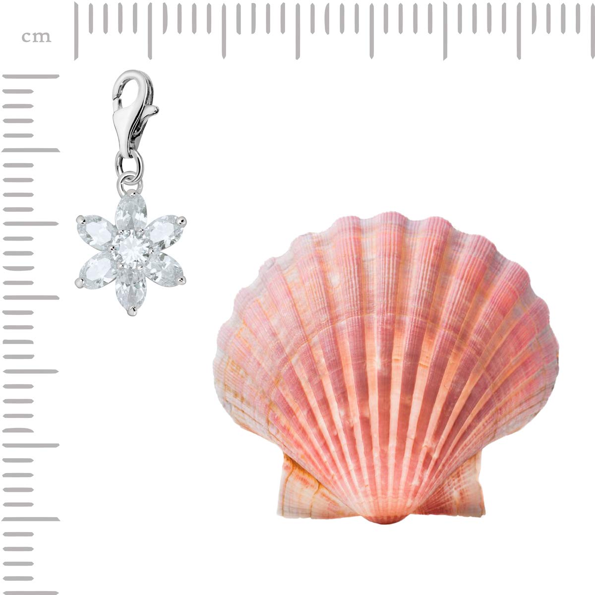 Quiges Charm con Cierre Plateado Flor de Zirconia Transparente Abalorios Joyería de Mujer