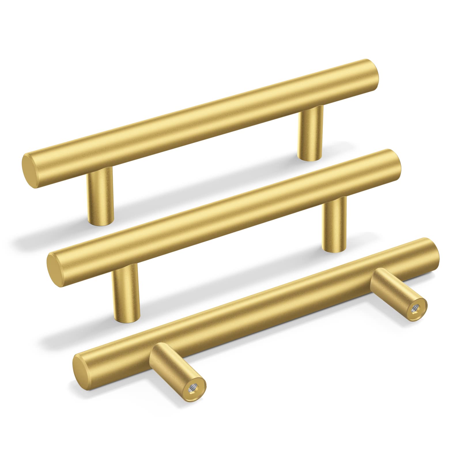 goldenwarm5pcs Gold Kitchen Cabinet Handle Hardware Drawer Pull Dresser knob Stainless Steel Modern Lot 1/2in Diameter 3-1/2in hole centers