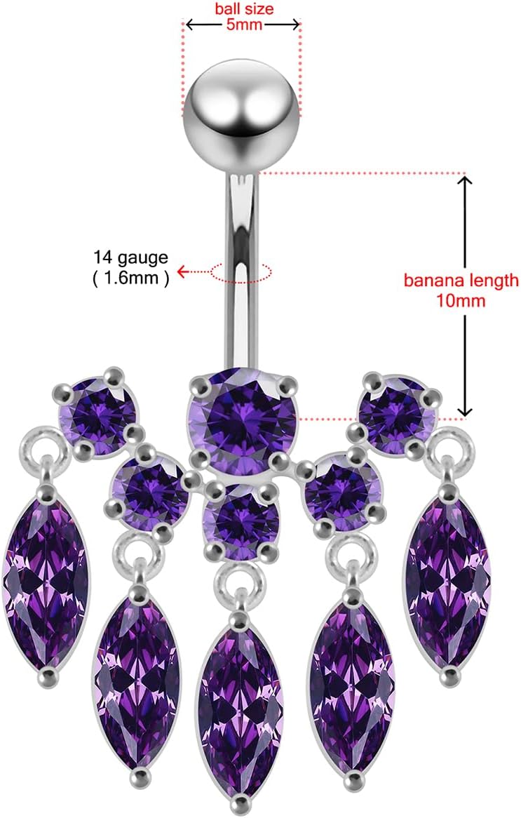 Stylish Elegant Chandelier Dangling Design 925 Sterling Silver with Stainless Steel Belly Ring - Belly Button jewelry - Navel jewelry