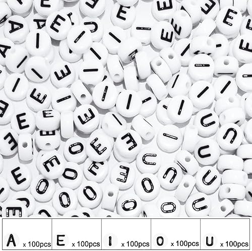 Miniatura 3 de 500 cuentas de letras blancas redondas de acrílico a granel para pulseras, fabricación de joyas, collares, llavero, gafas de sol, bricolaje - 0.16 x