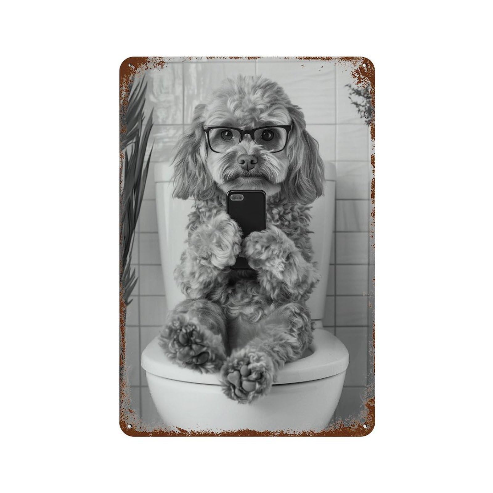 xiaoxiaoshen Cavapoo on Toilet Print Wall Decor Art Metal Tin Poster Modern Home Decor Art Home Bar Shop Decorations Vintage Sign 30x20cm