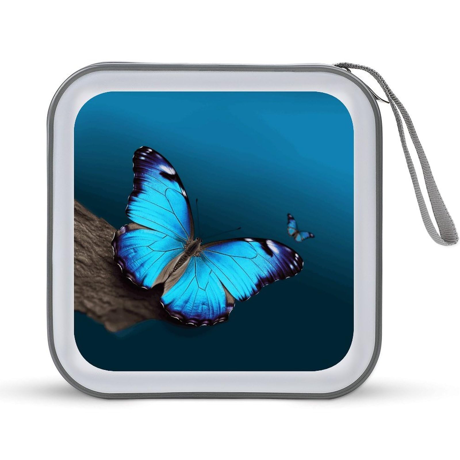 VstaDank - 40 Pcs Blue Butterflies CD Case Portable Storage Bag Case Cover Pouch Holder Large DVD Disc Storage Wallet Hard Plastic Large Capacity