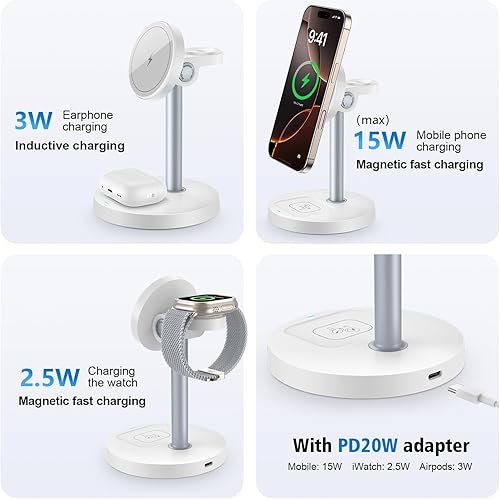 Miniatura 9 de Estación de carga inalámbrica 3 en 1 para dispositivos Apple, cargador magnético rápido de 15 W para dormitorios, iPhone 17 Air 16 15 14 13 12 11