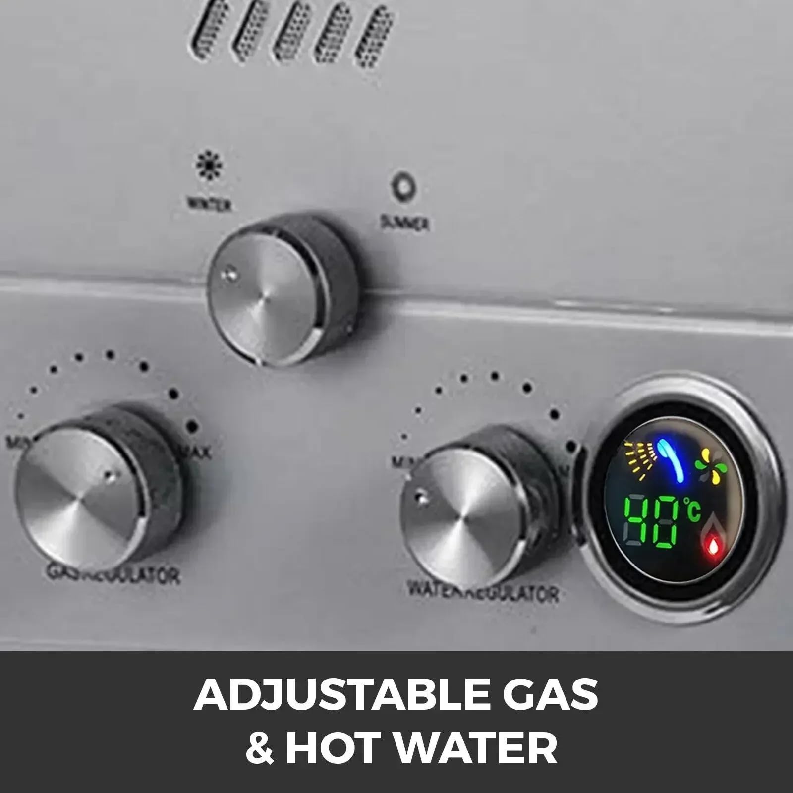Calentador de agua caliente sin tanque, 6L-18L portátil de gas propano calentamiento instantáneo para baño, uso al aire libre, camping y viajes, eficiencia energética, diseño compacto