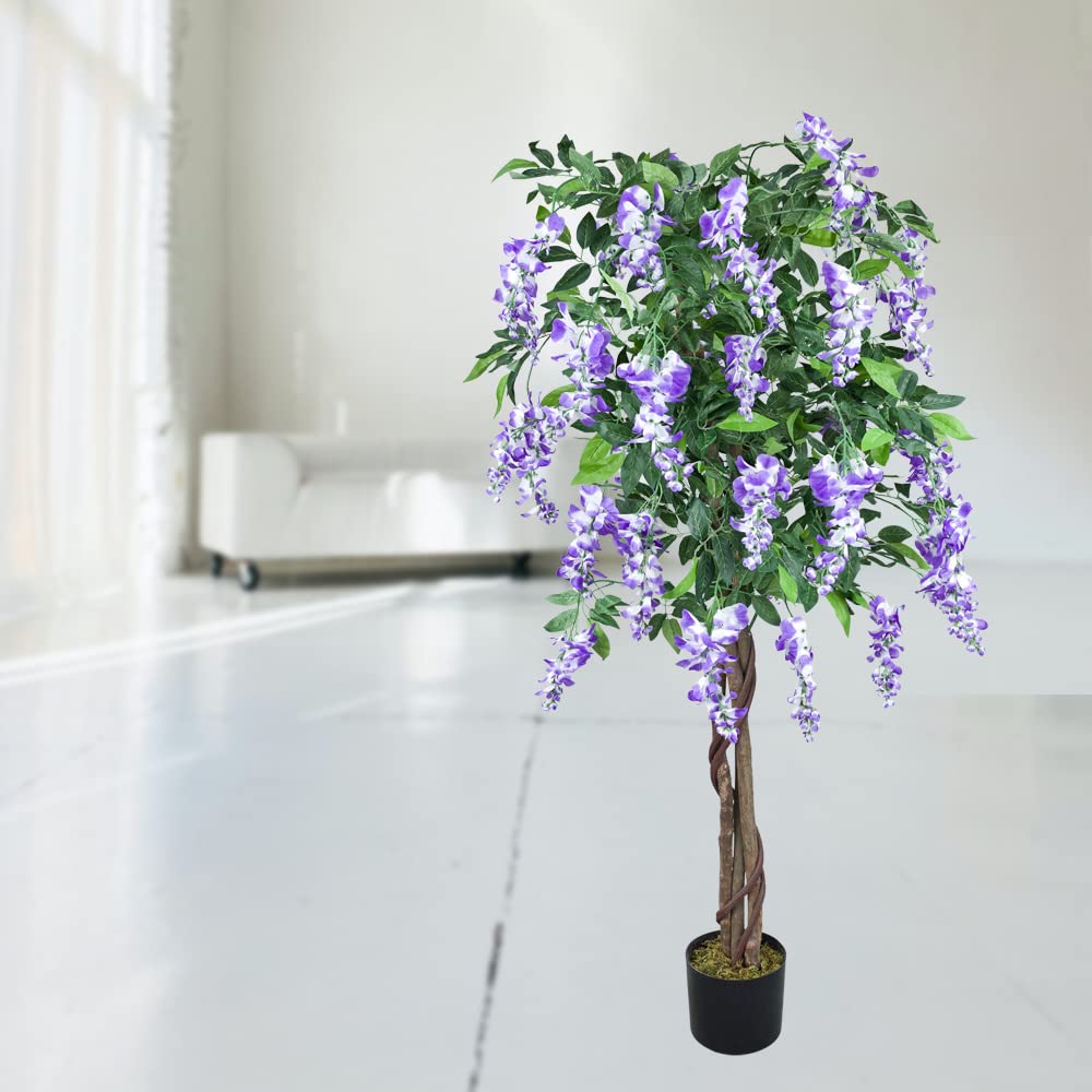 Wisteria Glycine Plante Arbre Artificielle Artificiel Plastique avec Bois Véritable 160cm Domaine Interne Decovego