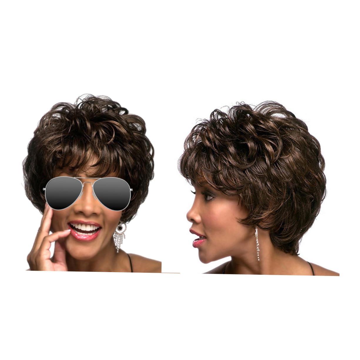 FRCOLOR 2stücke Bangs Lockige Perücke Für Frauen Kurze Lustige Haarteil Für Karneval Cosplay Und Partys Schwarz-braun Mit Natürlichem Gefühl Und Feiner Detailverarbeitung