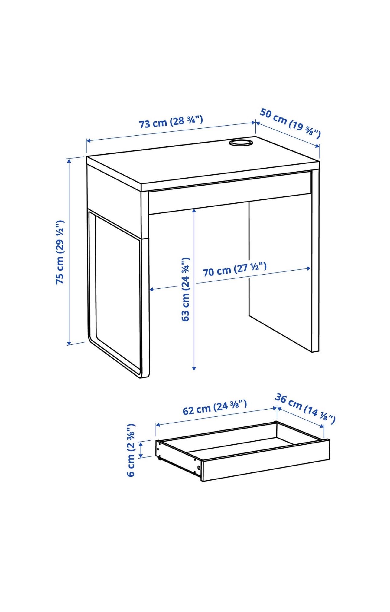 Ikea Biurko Mikrofonowe, Białe-73 X 50 cm