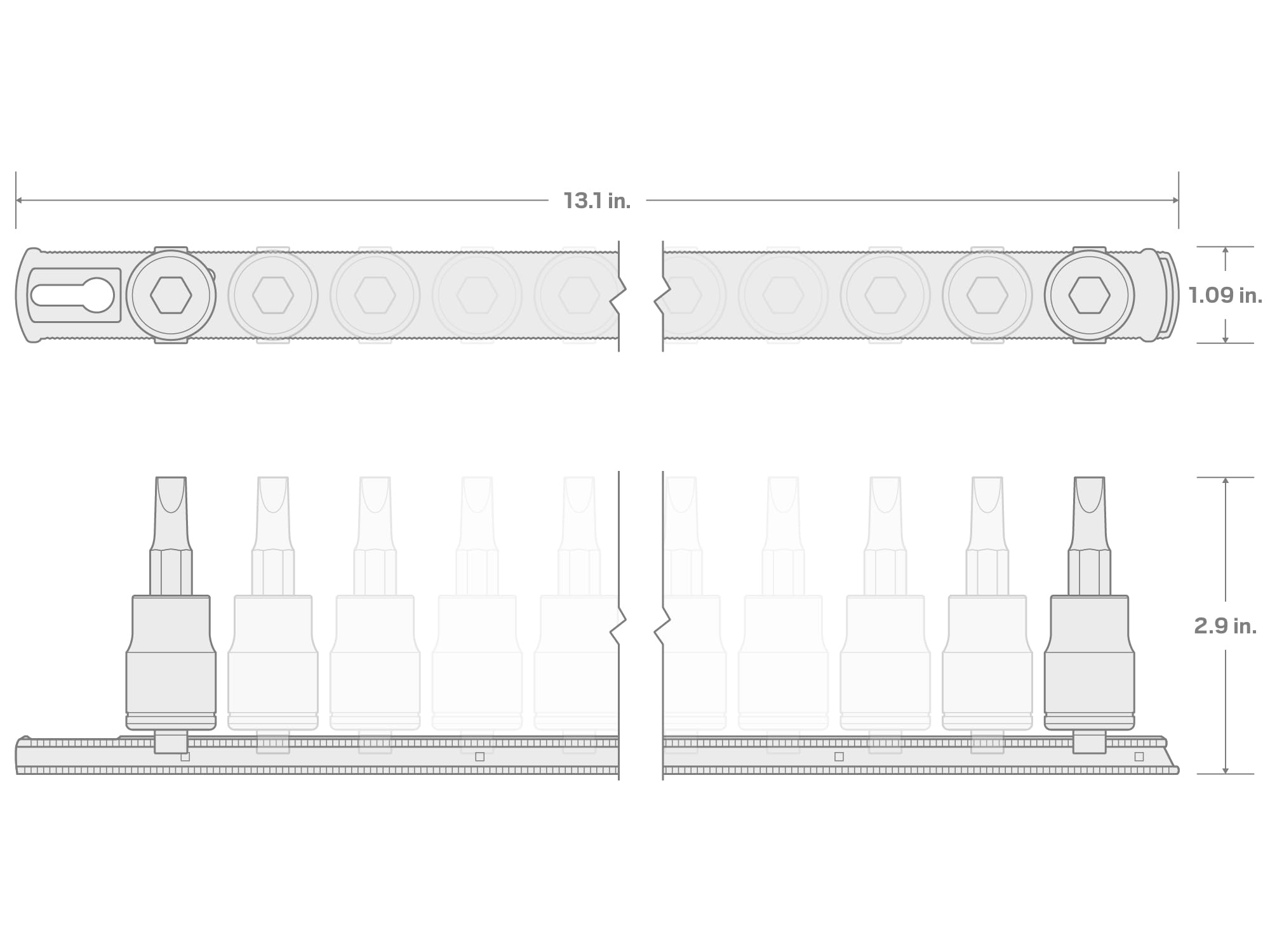 TEKTON Zestaw nasadek bitowych Torx 1/2 cala z szyną, 9-częściowy (T30-T80) | SHB92107