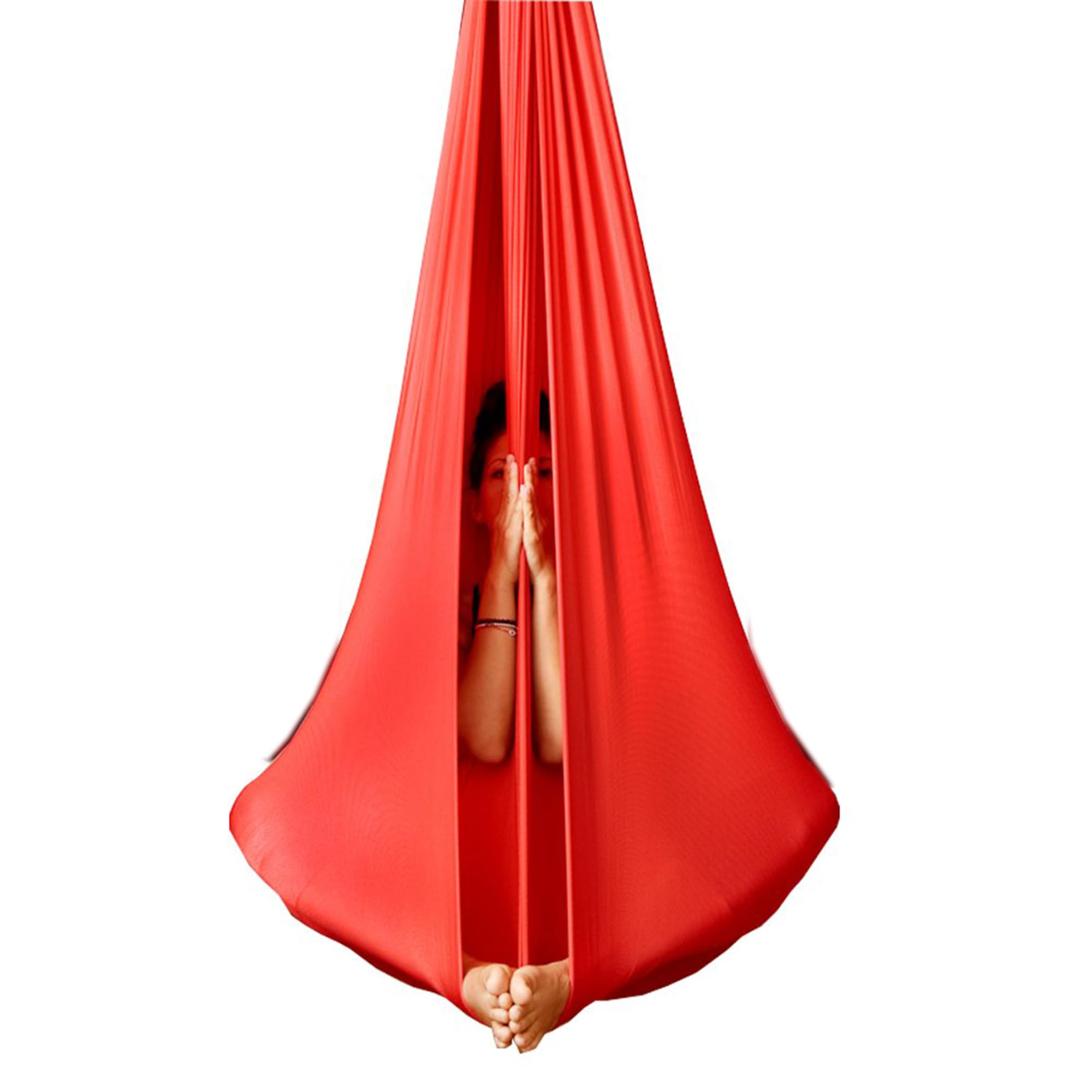 Wellsem Deluxe Yoga Swing - L:5.5 Yards W:3 Yard Aerial Hammock Silk Fabric for Bodybuilding (5mx2.8m) (Red)