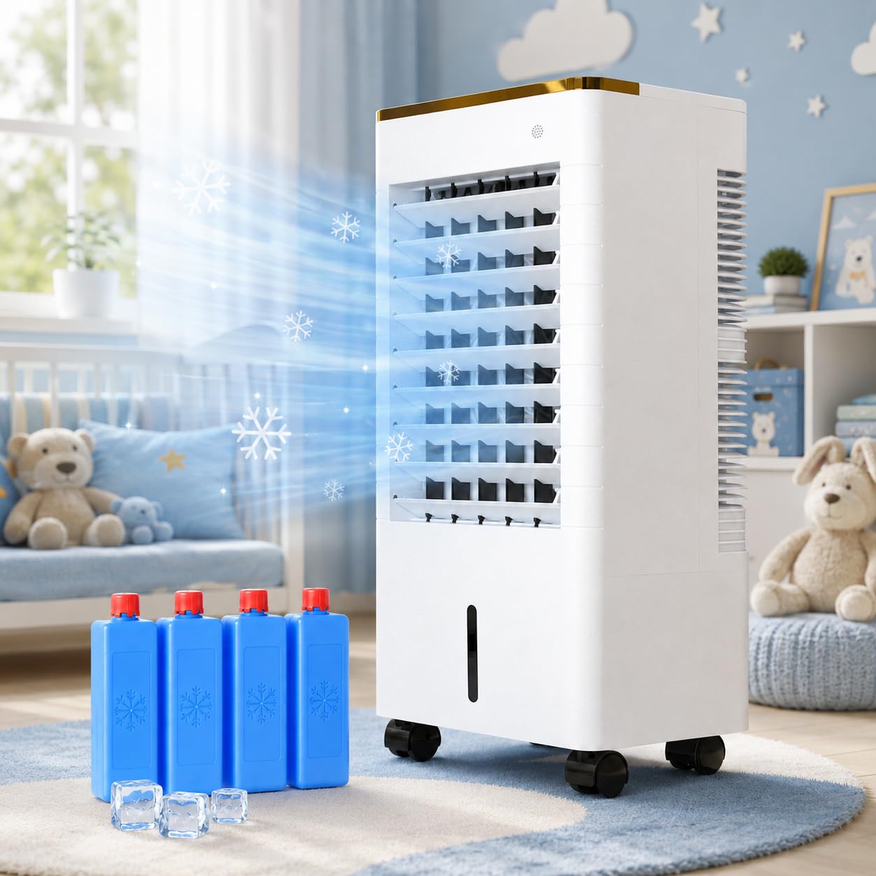 Sushangmao Multicolor 3-In-1 Portable Air Cooler, 75W Evaporative Cooler Fan And Humidifier With 9L Tank, 4 Ice Packs, Remote, Led Touch, 3 Speeds, 12H Timer, Wheels For Bedroom Office