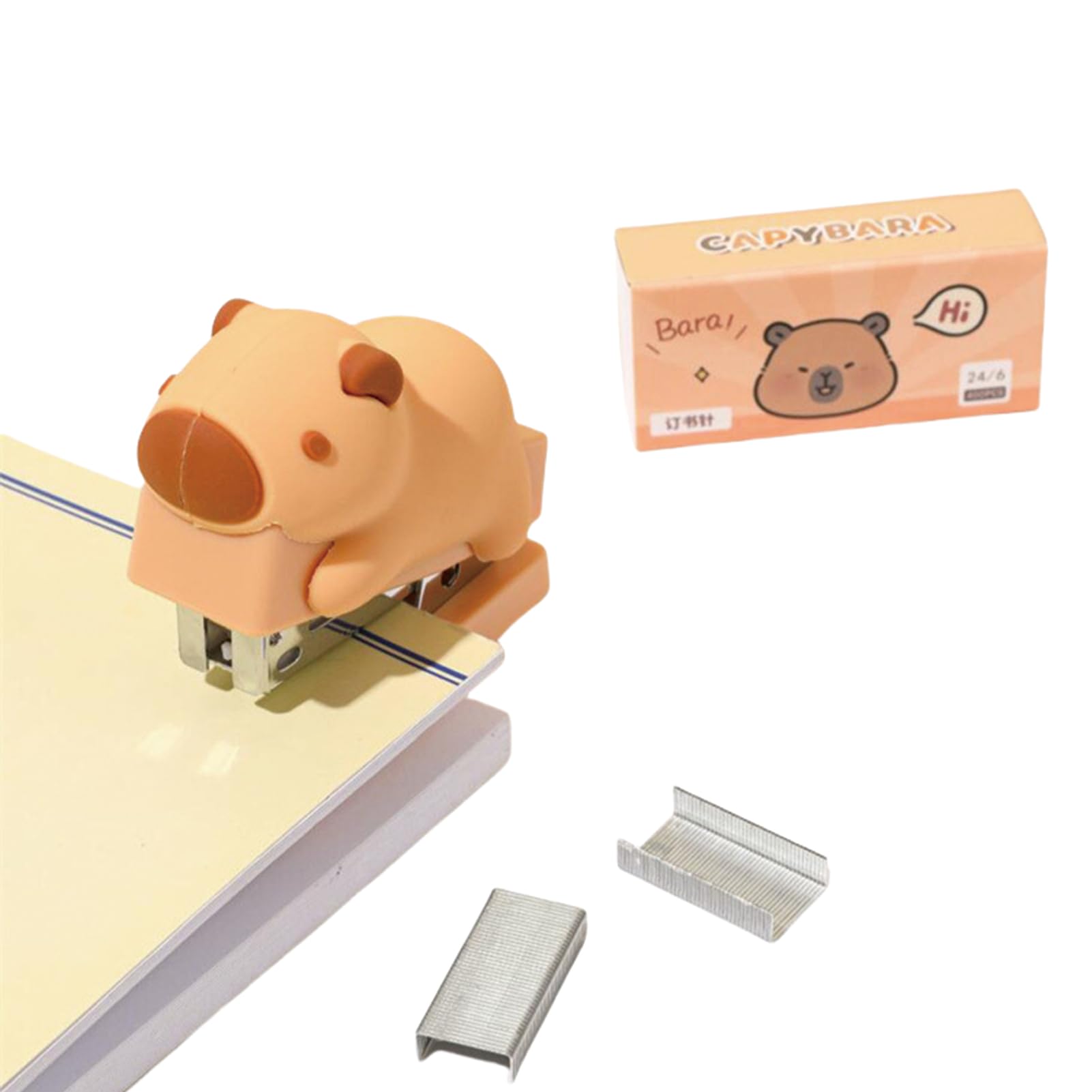 Cute Capybara Desktop Stapler with Staples, Small Mini Office Stapler, Kids Cartoon Staplers for Desk, Handheld Staplers for Home Office (Capybara)