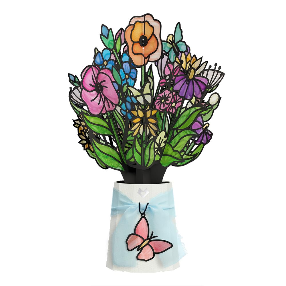 Lovepop Everyday Suncatcher Bouquet for Her and Him - 3D Greeting Cards for Boys, Girls, Men, Women - 12" Garden Glow Stained Glass Bouquet - Blank