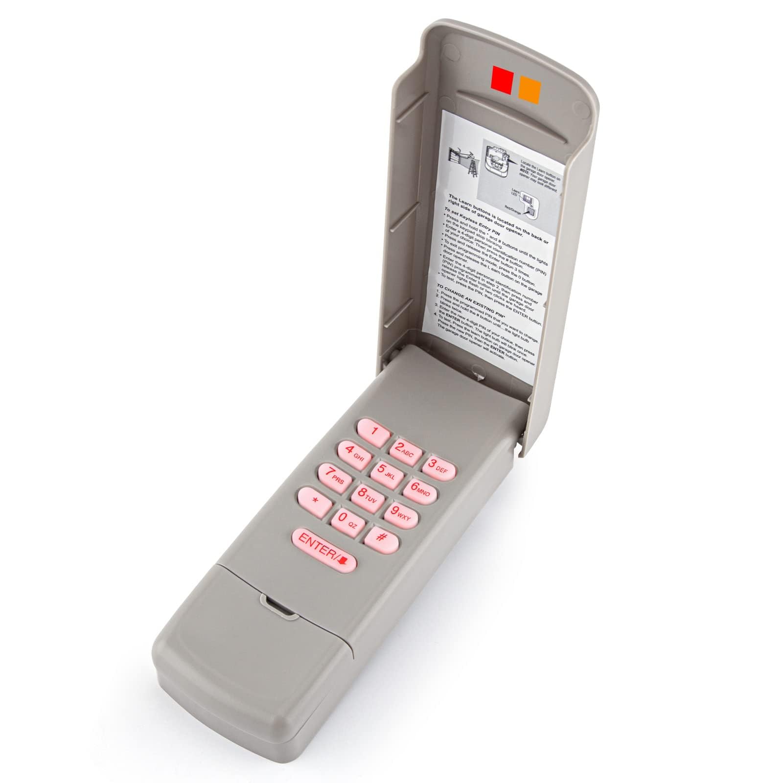 LAWOHO977LM Wireless Garage Door Keypad Compatible with LiftMaster Chamberlain Sears Craftsman of Orange | Red Learn Button Opener Keyless Entry Security+ 390MHz