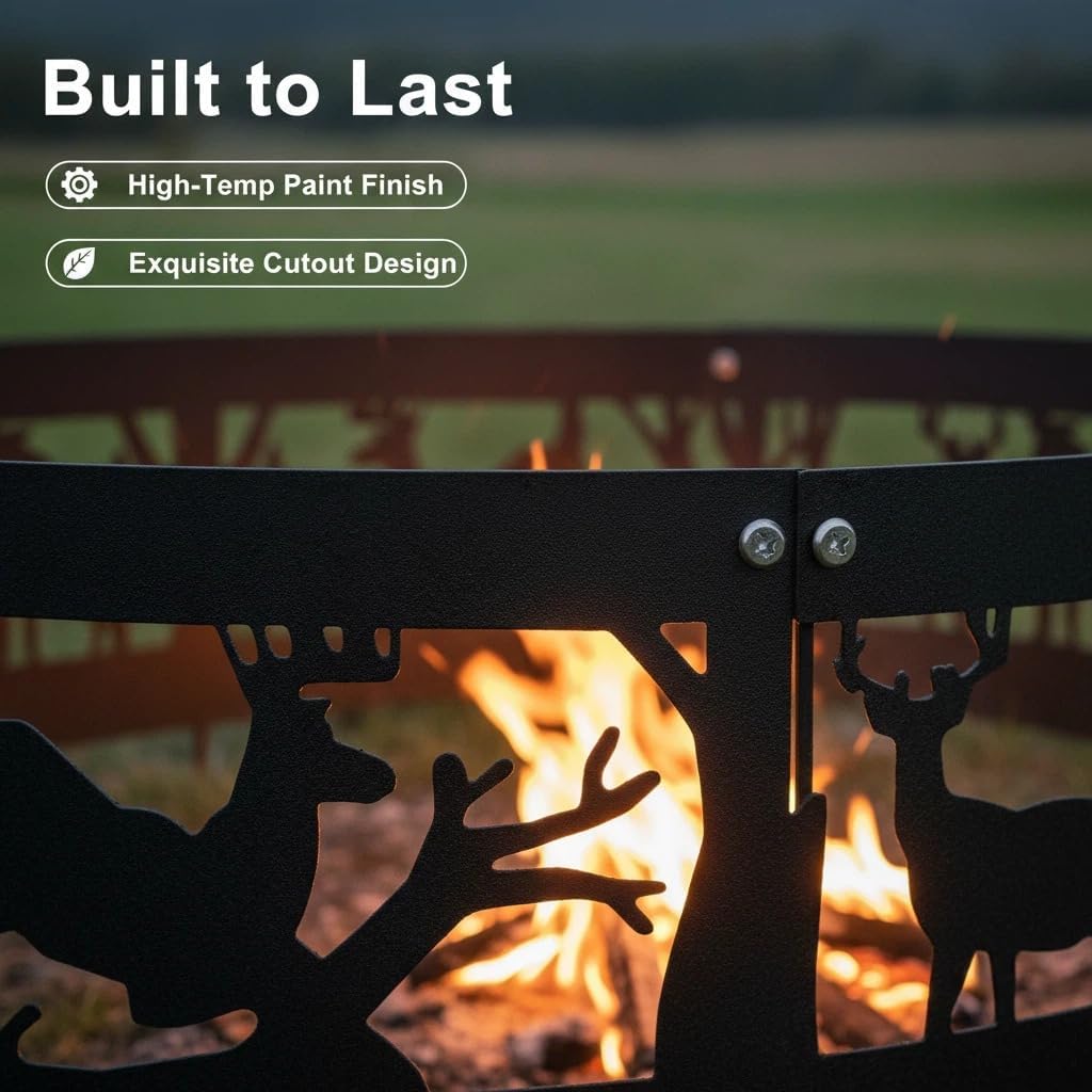 Fire Ring - 36Inch Wood Burning Steel Ring for Outdoor & Backyard Use - Heavy Duty Portable Camping Firepit for Family Gatherings