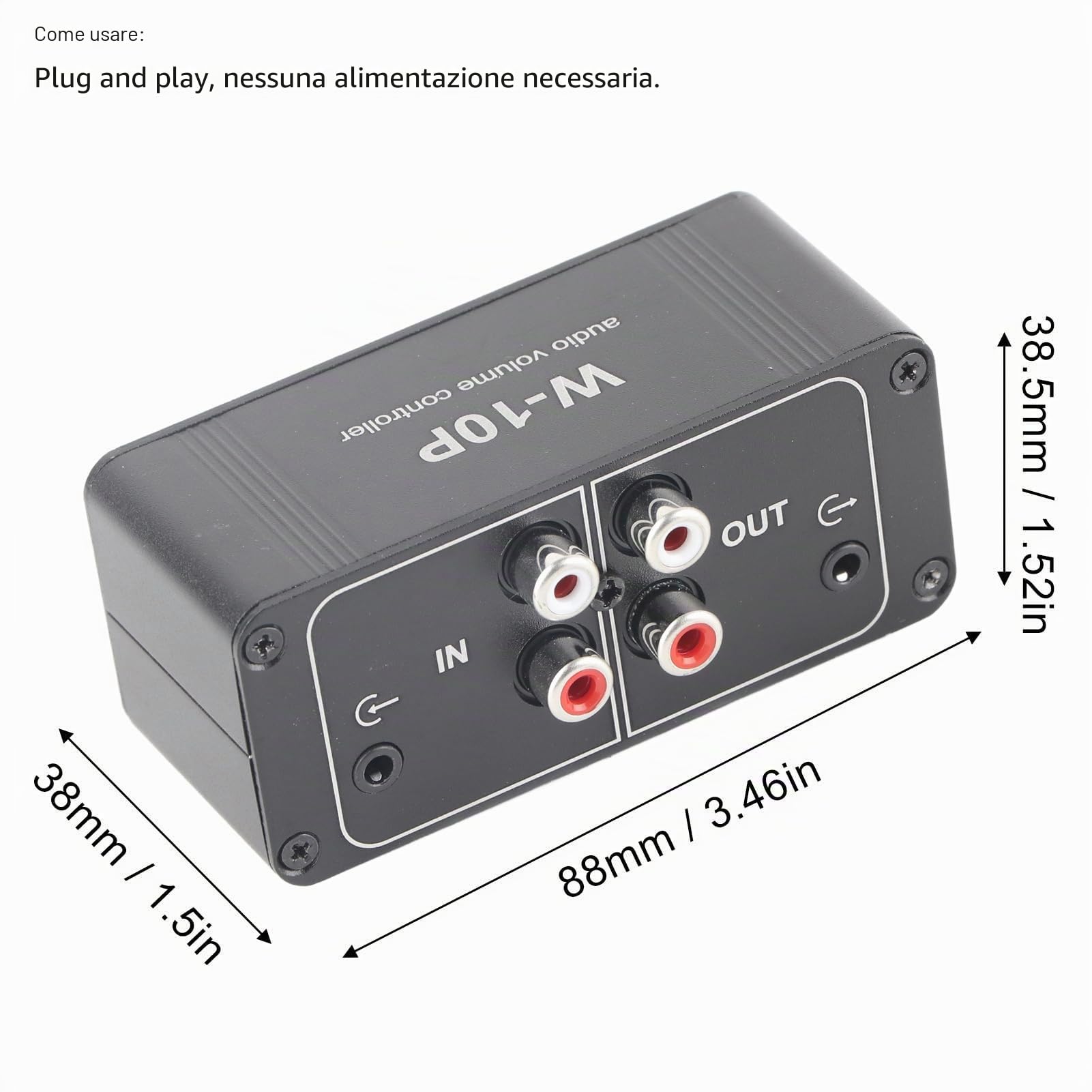 Mini Attenuatore Passivo Stereo con Regolatore di Volume Audio Stereo con Guscio in Lega di Alluminio con Ingresso/uscita 3, 5 Mm