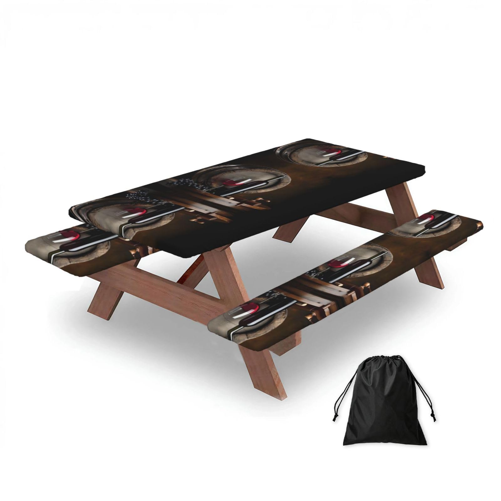 Zqytgfdc Black Red Wine Bottle Glass Rectangular Water-Repellent Picnic Tablecloths, Outdoor Camping, Picnic, Bbq