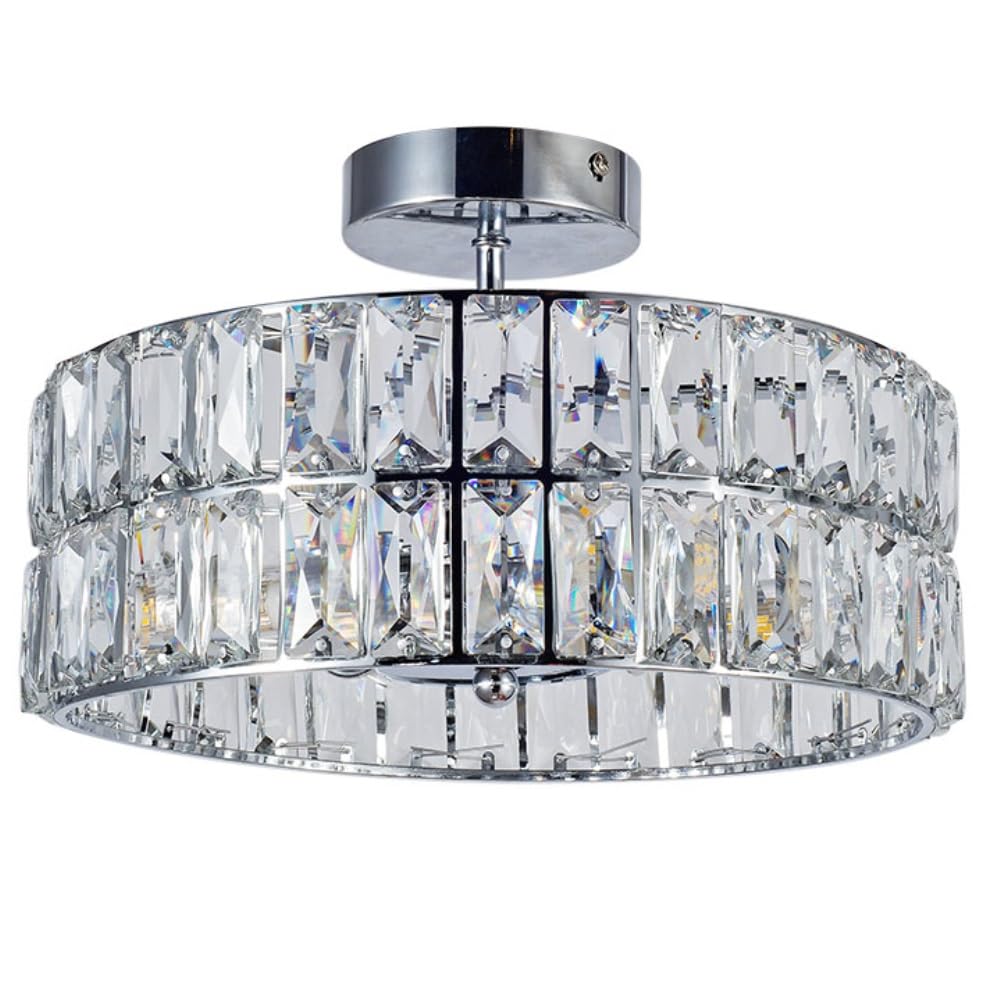 Britalia Polished Chrome & Clear Faceted Crystal Bathroom 4 Lamp Round Drum Semi Flush Ceiling Light | 30Cm Diameter | Ip44 Rating | 4 X G9 Lamp Bulbs Required | 240V Uk | Ensuite Lighting | Retro Vibe