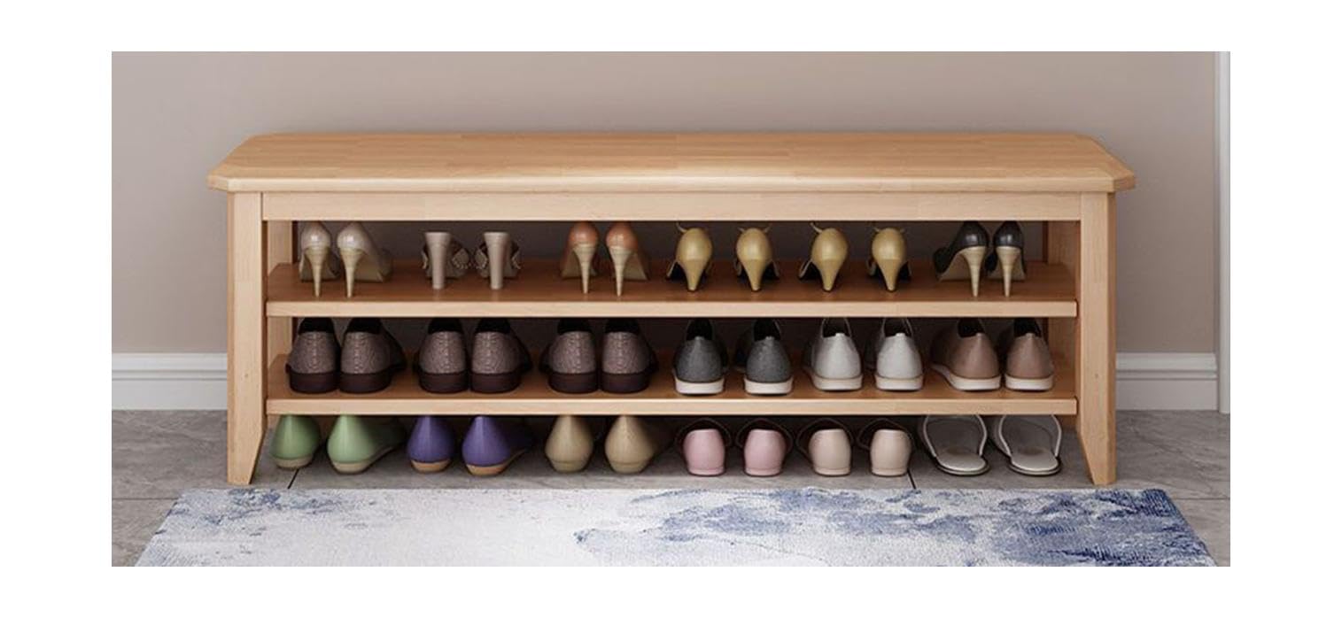 Aioneer 3-Tier Solid Wood Shoe Rack - Multifunctional Entryway Shoe Shelf Cabinet Sittable Storage For Home Durable Tool Storage Solution,Natural 80Cm-Natural-120cm