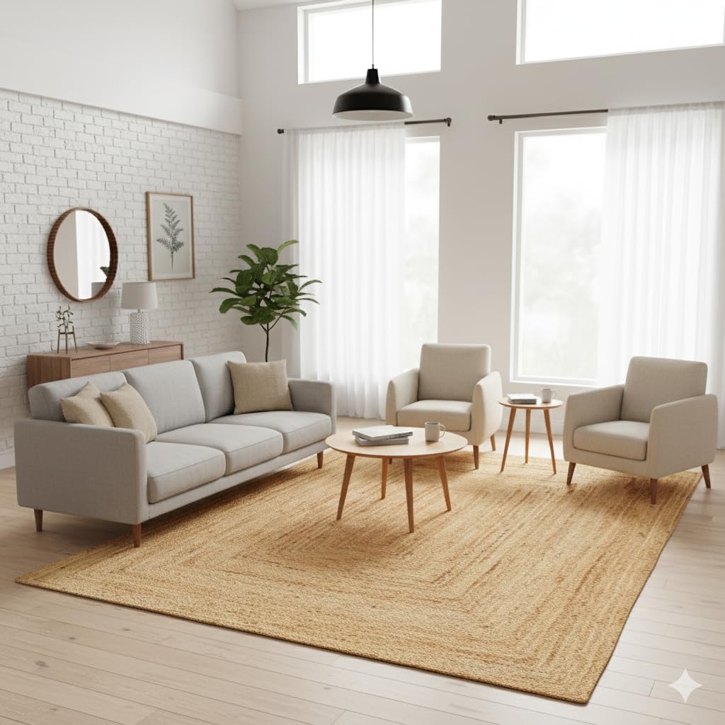 Craft Trade Natural Jute Area Rug Boho Braided Hand Woven Vintage Sisal Rug Reversible Home Decor Farmhouse Carpet Rag Rug for Kitchen Living Room and Bedroom - Rectangle 150x240 cm — image 1