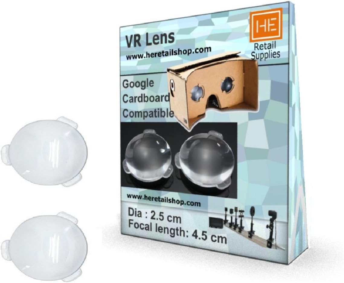 HE Retail Supplies Biconvex Aspherical Pair of Lenses for Virtual Reality Google Cardboard 3D VR Headset (White)