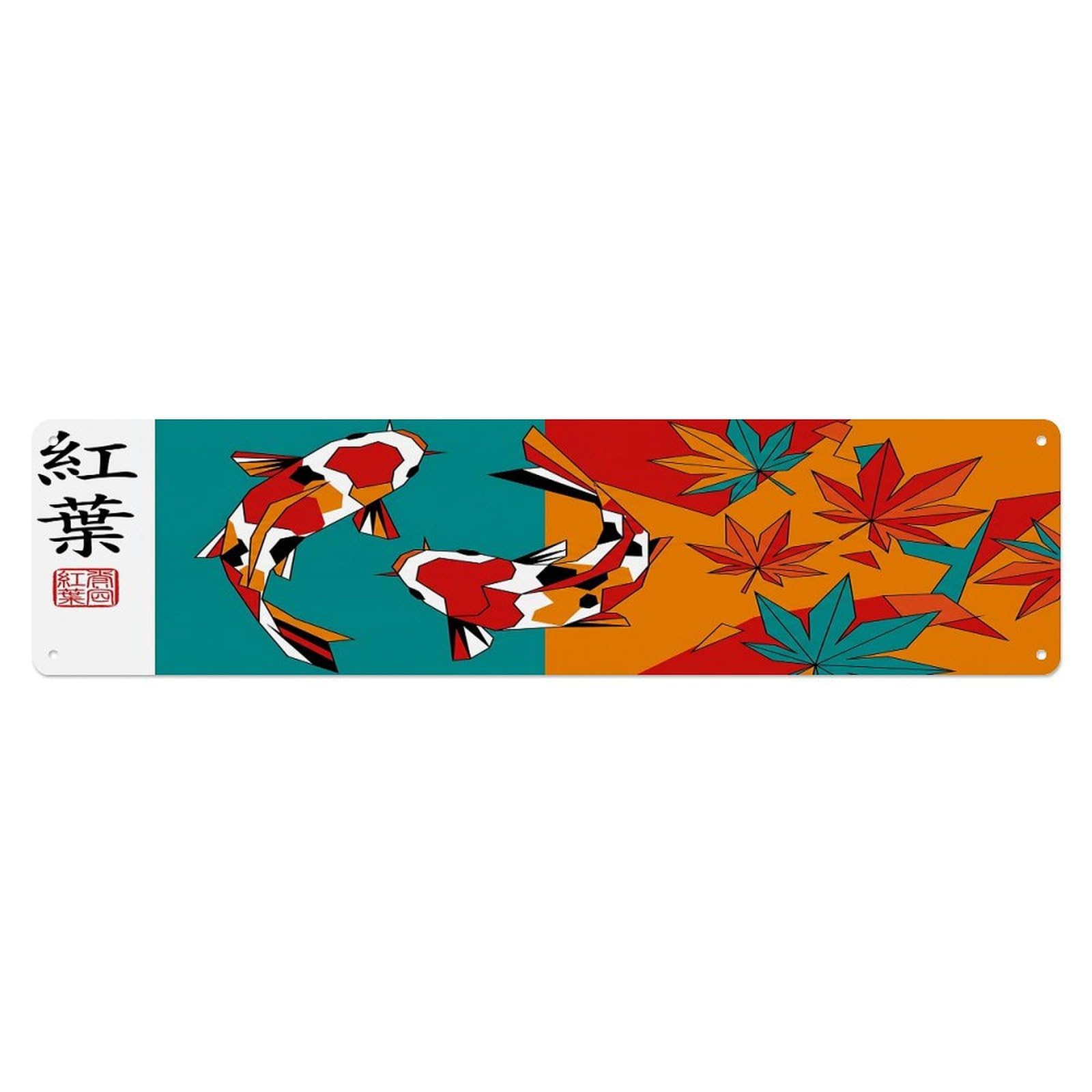 Olhnbad 4X16inch(10X40cm) Vintage Koi Fish Japanese Lucky Artwork Metal Tin Sign
