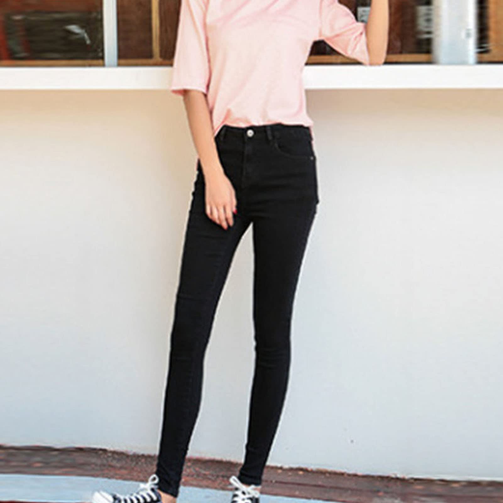 Maiyifu-GJ Women High Waist Skinny Ankle Jeans Casual Straight Leg Pencil Denim Pants Boyfriend Slim Fit Washed Stretch Jean (Black,28)