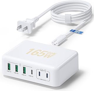 USB C Charging Station 165W, Bangfun 6 Ports GaN USB C Charger Desktop Charging Hub Multi USB and USB-C Laptop Charger Station Block for MacBook Pro/Air, iPhone 14/13/12/11/Pad, Galaxy Phone, Pixel 7