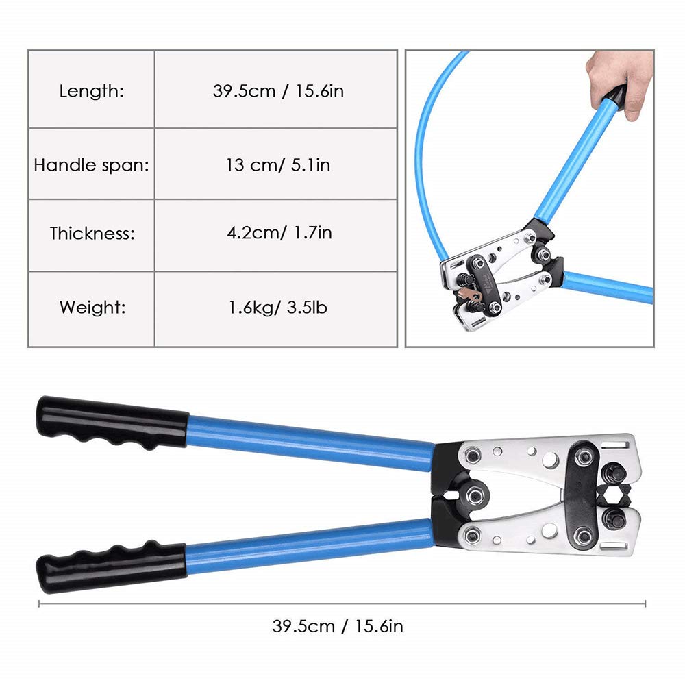 6-50MM² Pinze per Crimpare, Pinza per Terminali a Tubo, Pinza per Crimpare Batteria/cavo/spina/esagono, Pinza per Terminali a Cavo con Taglierino da 10