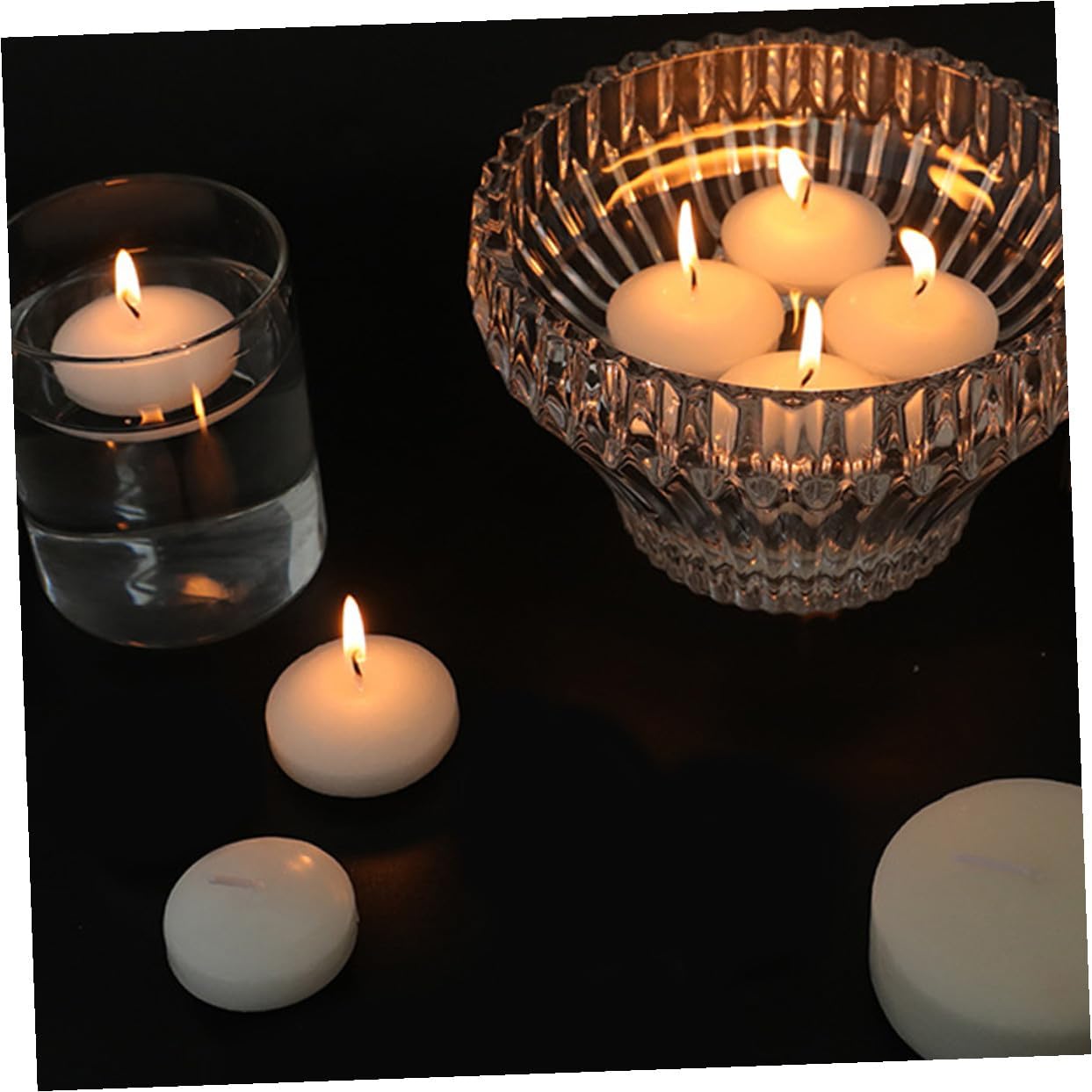 VICASKY Unscented Floating Candles 6pcs, Small 4.5x2.5cm Round Wax Tealights for Wedding, Romantic Dinner, Party and Outdoor Pool Decoration