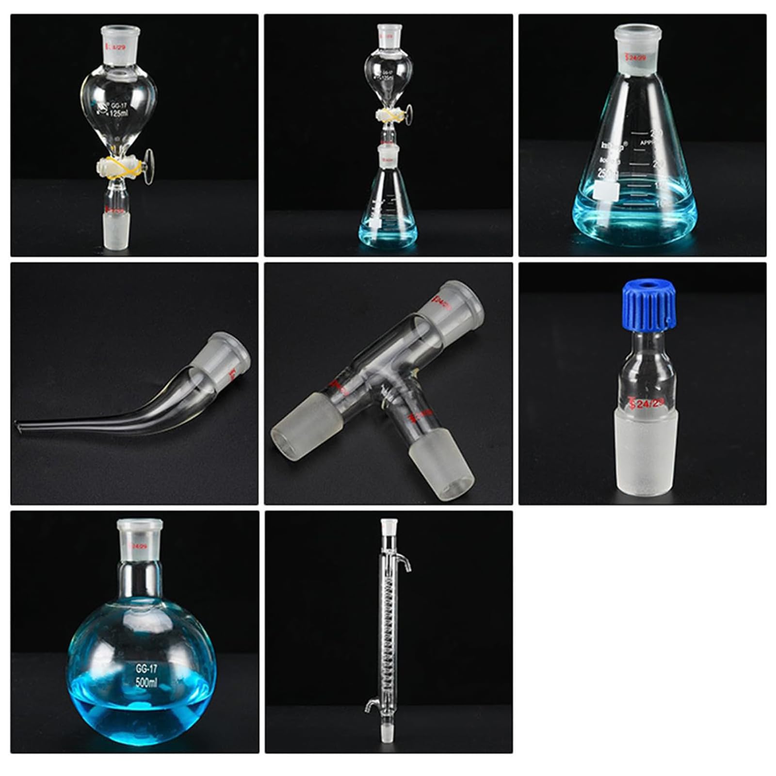 NGARY Kit De Destilación De Laboratorio, Aparato De Destilación De 500 Ml, Equipo De Destilación De Cristalería De Laboratorio con Junta 24/29, para La Enseñanza De Ciencias Industriales.