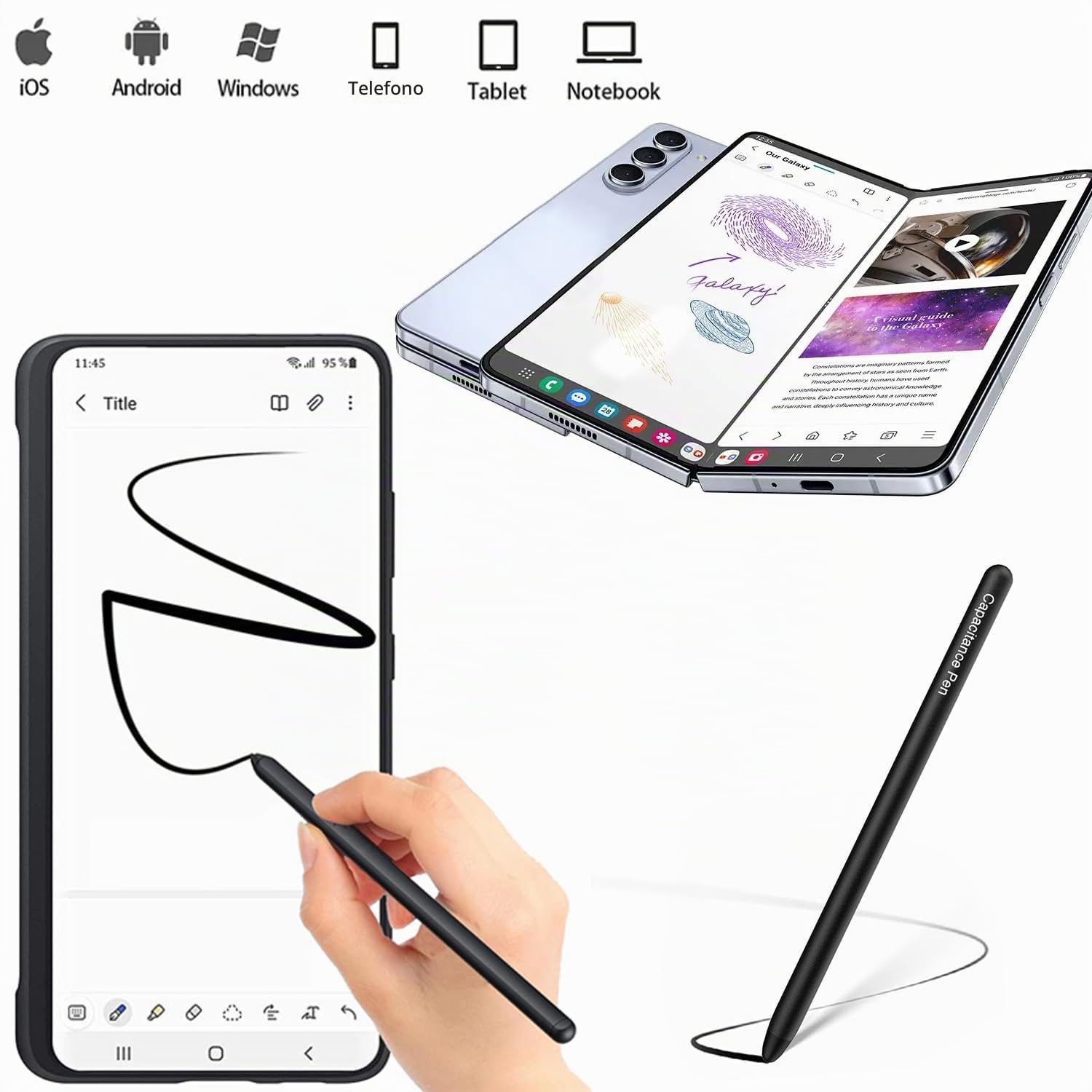 Penna Stilo Universale per Tablet, Samsung, Z Fold5/Fold 4/Fold 3