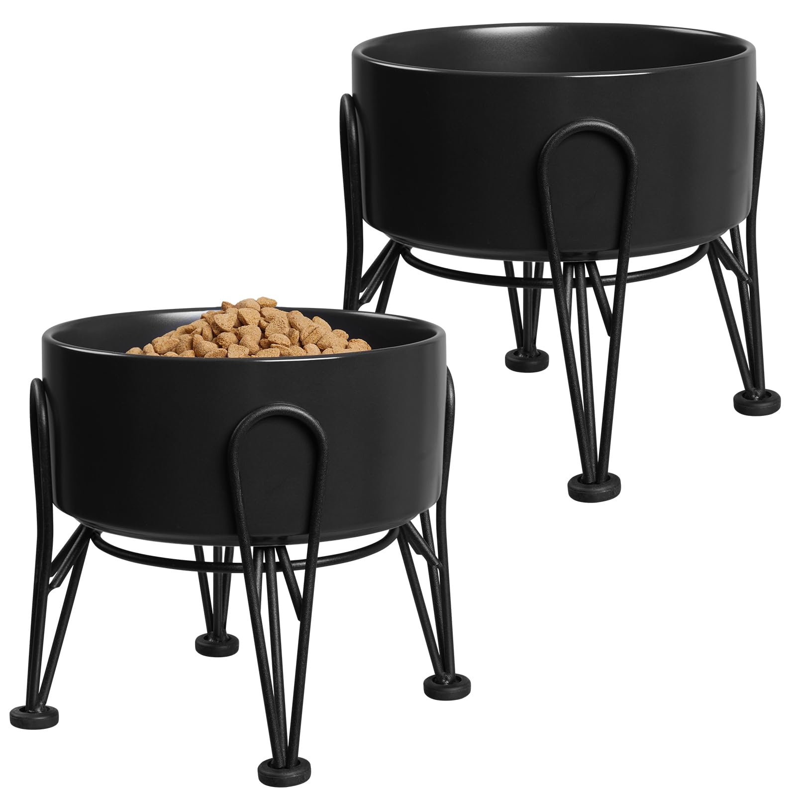 Photo 1 of Kitwinney Elevated Dog Bowls, Ceramic Raised Dog Bowl Set with Anti-Slip and Non-Tip Metal Stand, 2 Pack Pet Food and Water Feeding Bowls for Small and Medium Dogs (Black,3.6 Cups)
