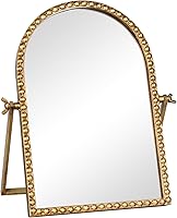 GIFTTROVE Vintage Antique Gold Makeup Mirror 11.8x7.9in Arched Vanity Desk Mirror 360° Rotation Standing Tabletop