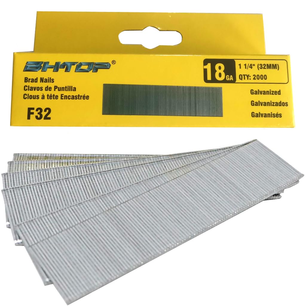 BHTOP F32 1 1/4" 18 Guage Galvanized brad Nails (2000-Pack)