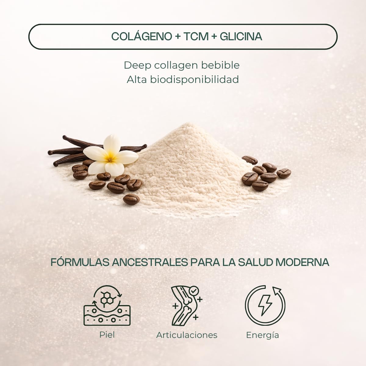 SYNSERA – Colágeno Hidrolizado en Polvo con TCM (MCT) y Glicina – Deep Collagen Bebible – Sabor Mocca – Articulaciones, Piel y Energía – Endulzado con Fruta del Monje – Sin Azúcar – 400 g