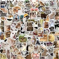 100 PCS Cute Cat Stickers, Funny Meme Cat Stickers Pack, Waterproof Vinyl Stickers for Kindle Water Bottles Skateboard Guitar Snowboard Luggage for Cat Lovers