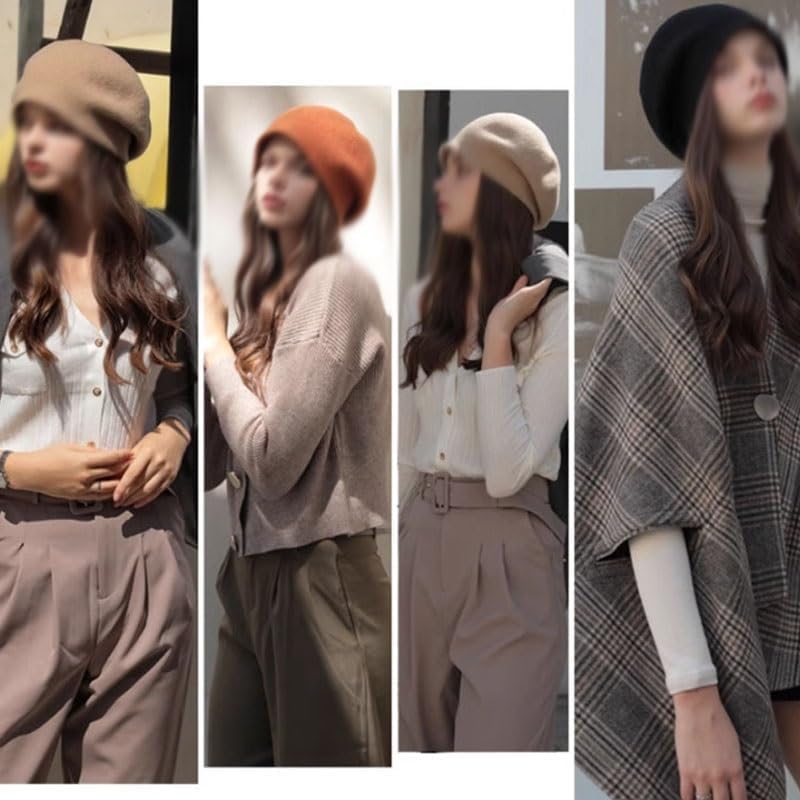 Vintage Woolen Knitted Cap for Women Warm Pile of Hats