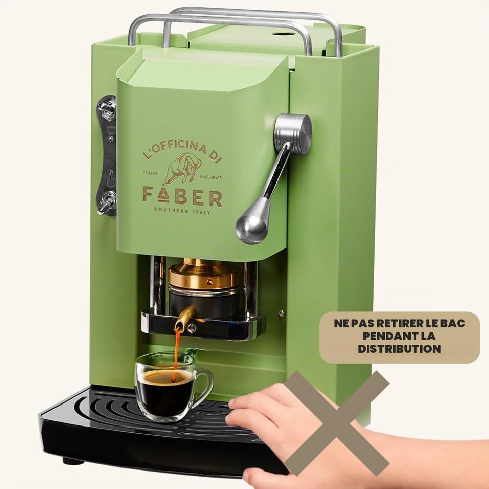 FABER COFFEE MACHINES | Modèle Pro Deluxe | Machine à café à dosettes ese 44mm | Finition Chrome | Pressacialda en laiton (Acid Green)