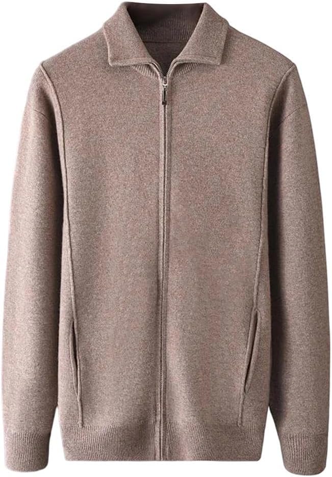 Men's Wool Sweater Stand Collar Zipper Cardigan Fall Winter Thick Pockets Casual Wool Knitwear Tops
