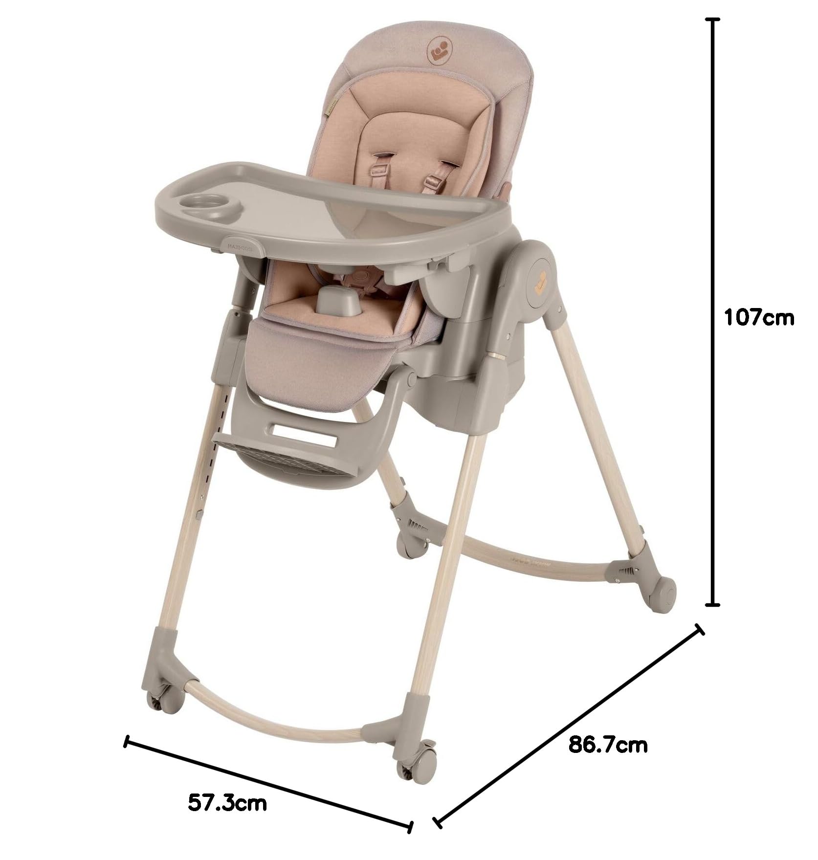 Maxi-Cosi Minla Plus Seggiolone Evolutivo 6-in-1, 0 a 14 anni, max. 60 kg, vassoio girevole con una mano, 4 ruote, 9 altezze, 5 posizioni reclinate, seggiolone regolabile per bambini, Elegance Terra