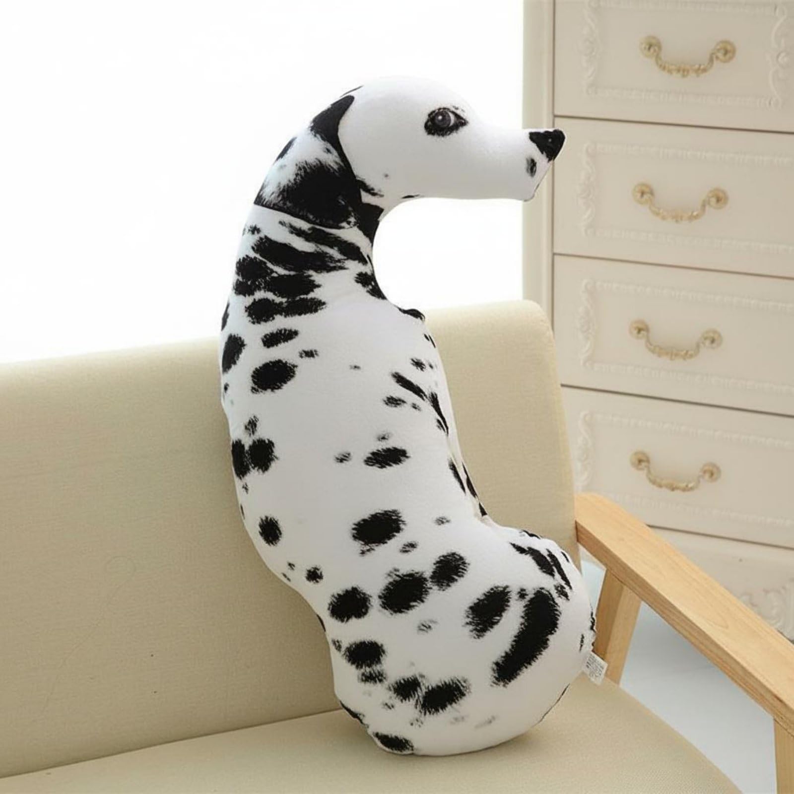 Almohada Decorativa Figura Animal de Perro Material Felpa Suave y Funda Extraíble Impresión Digital Detallada Relleno Elástico Adecuada para Regalo Habitación Infantil, Dálmata, 90cm
