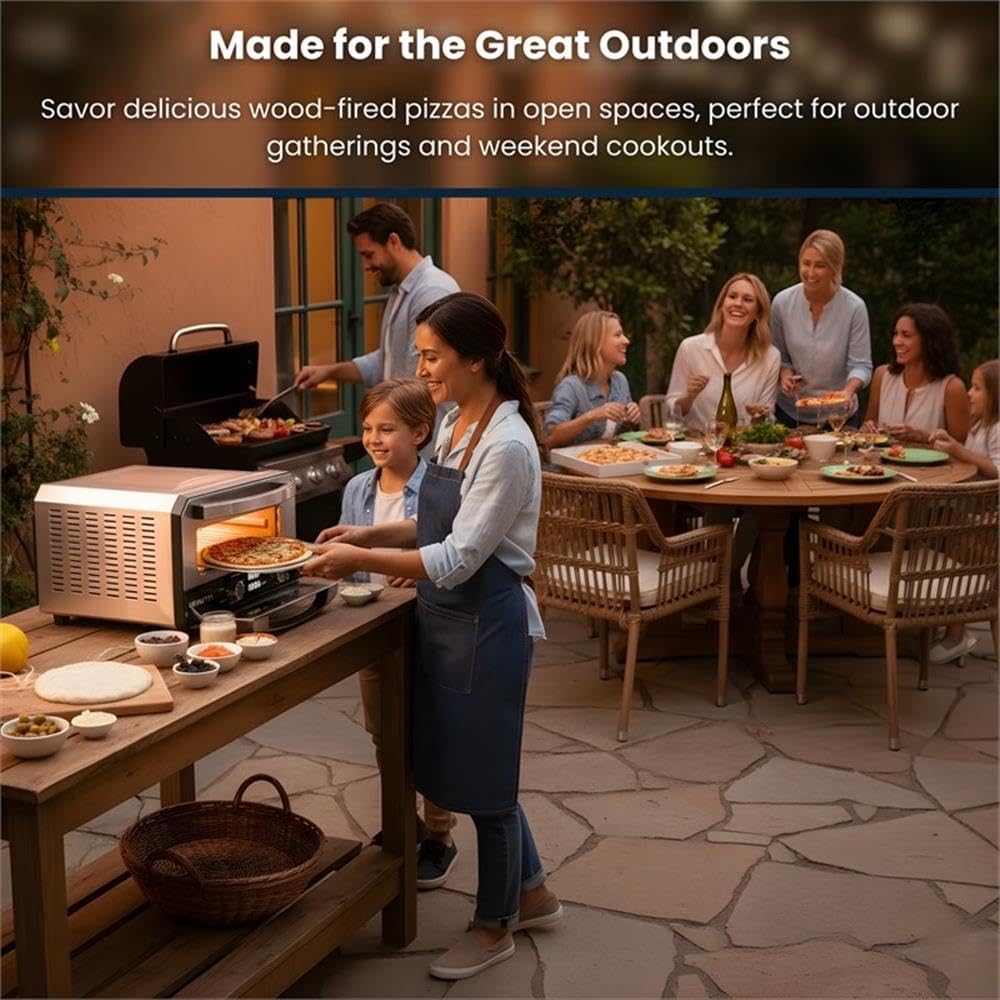 Pemberly Row 0.5 Cu.Ft. Indoor/Outdoor Electric Pizza Oven, Fits 12-Inch Pizzas, Compact Countertop Design, Includes Baking Stone, Pizza Pan, Spatula, Roller Cutter, LED Display, Auto Shut-Off