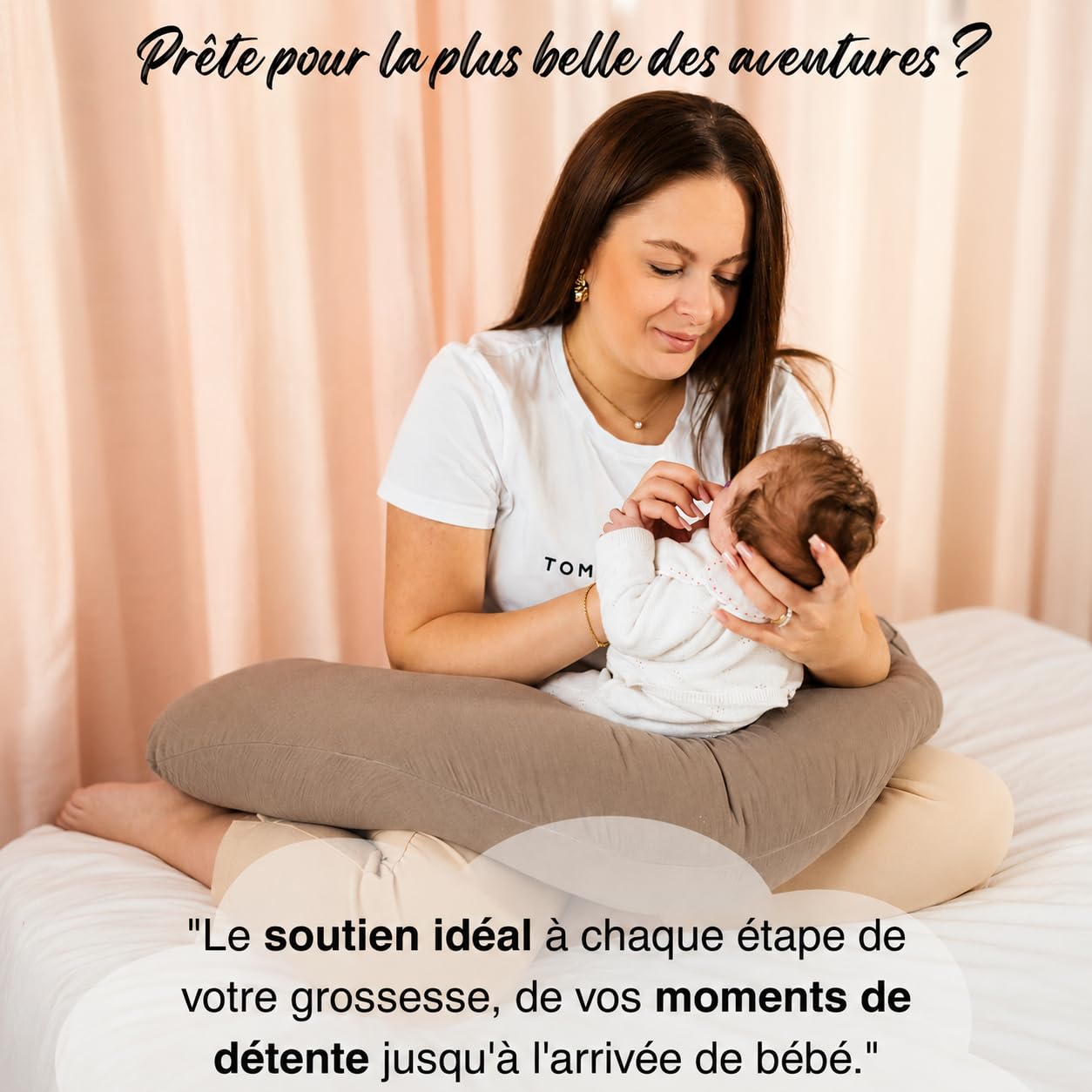 Mama Lova | Coussin de Grossesse et Coussin Allaitement Mémoire de Forme – Oreiller Ergonomique Gaze de Coton avec Housse de Rechange, Pochette & Sac. Cadeau Femme Enceinte, Coussin d’Allaitement