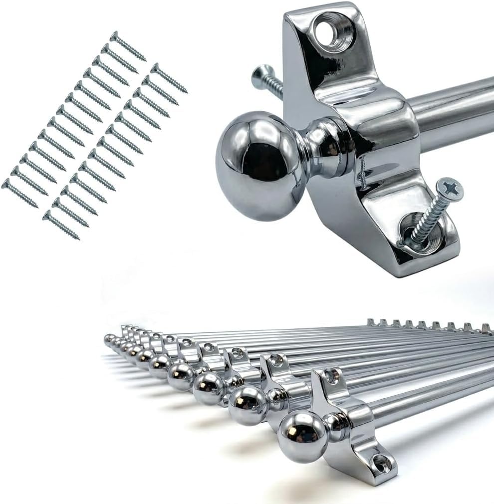 Set of 13, Stair Carpet Rods, Round Finials, Satin Chrome, Suitable for Carpet Runners Up to 70 Centimetre Wide. (Satin Chrome) — image 1