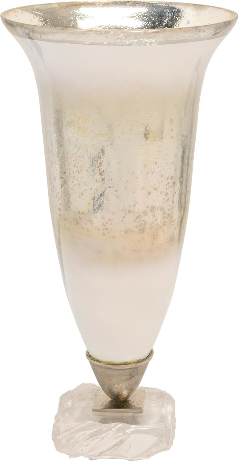 Sagebrook Home Glass Vase with Glam Metallic Finish, Elegant Aluminum and Glass, Modern Decorative Accent for Home, Office, Bedroom, or Living Room - 18" Silver