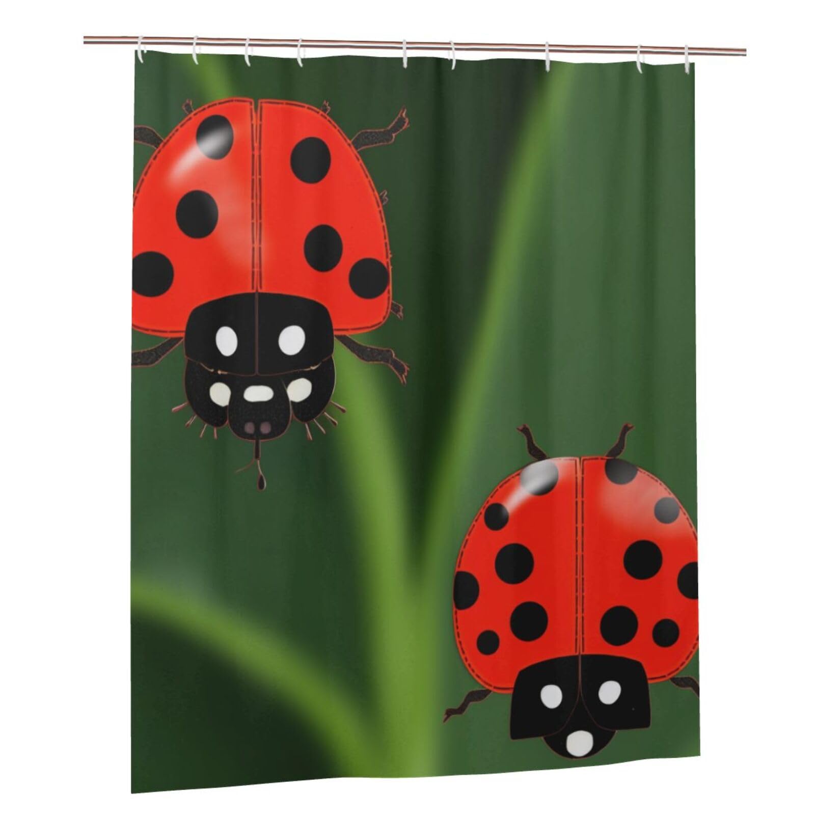 BWWHCCTI Ladybug print Printed Shower Curtain With 12 Plastic Hooks Opaque Quick Drying Waterproof Shower Curtains Sets For Bathroom 152x183 Cm