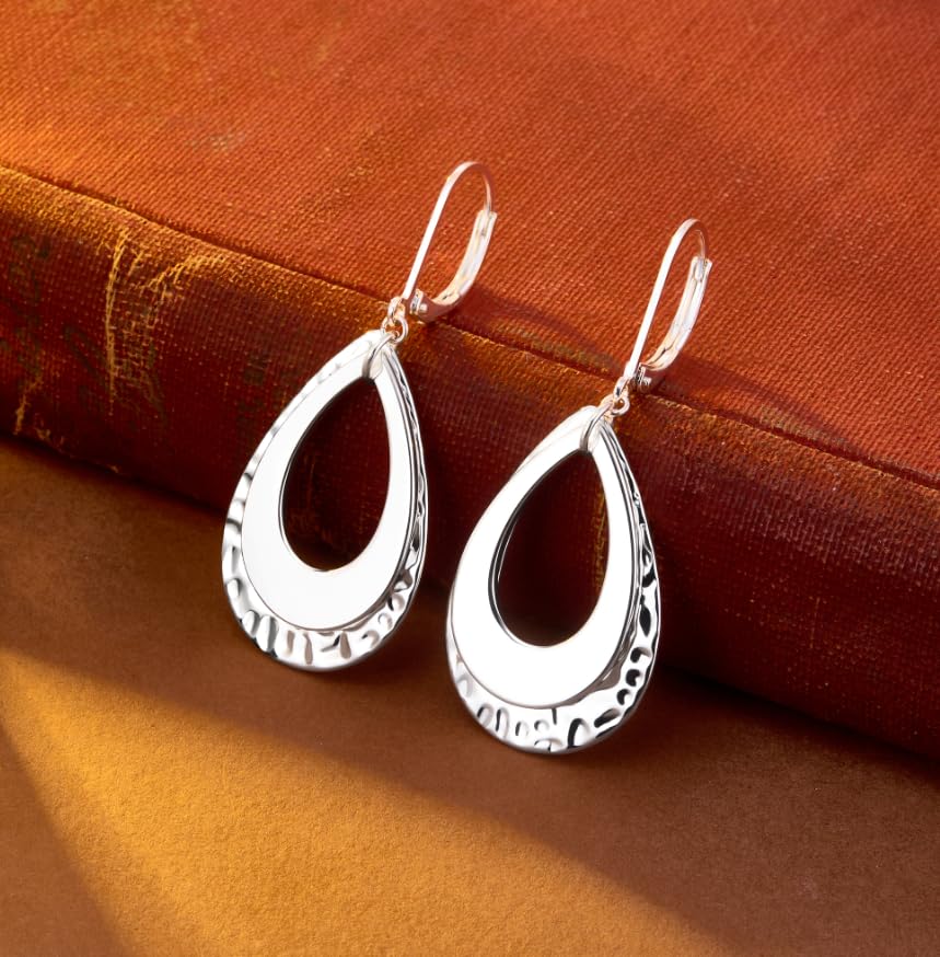 925 Sterling Silver Teardrop Dangle Earrings for Women Hammered Layer Drop Dangle Earrings Jewelry Hypoallergenic Boho Teardrop Leverback Dangle Earings for Jewelry Gifts2