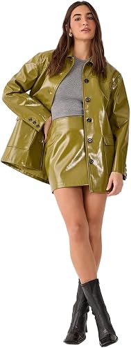 Nasty Gal Vinyl High Shine Faux Leather Mini Skirt Olive
