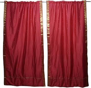 Mogul Interior 2 Maroon Sari Curtain Rod Pocket Panel Drape Home Decor 84X44